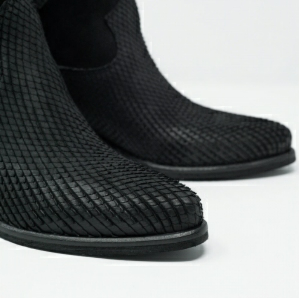 Genuine Suede and Embossed Leather Boots - Picture 5 of 5